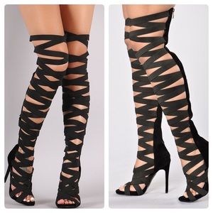 Elastic Crisscross Strap Thigh High Boot